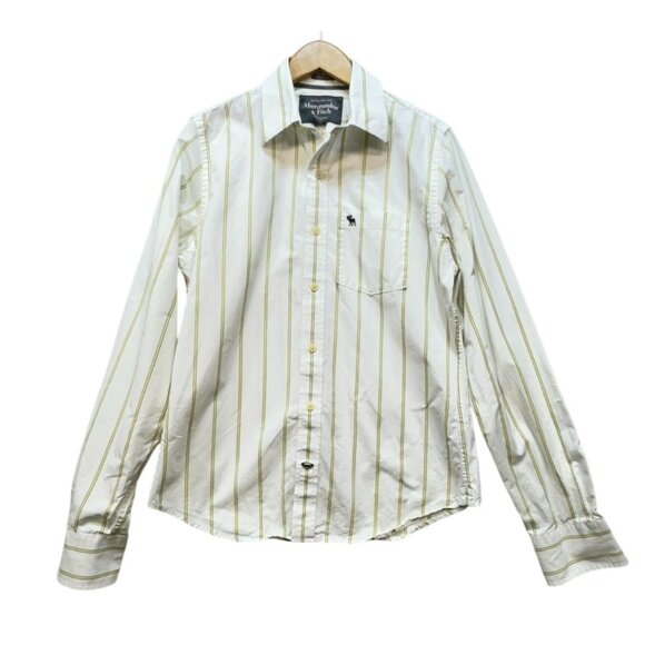 Abercrombie & Fitch Mens Striped Long Sleeve Button-Up Shirt M Muscle Fit White - Picture 2 of 15